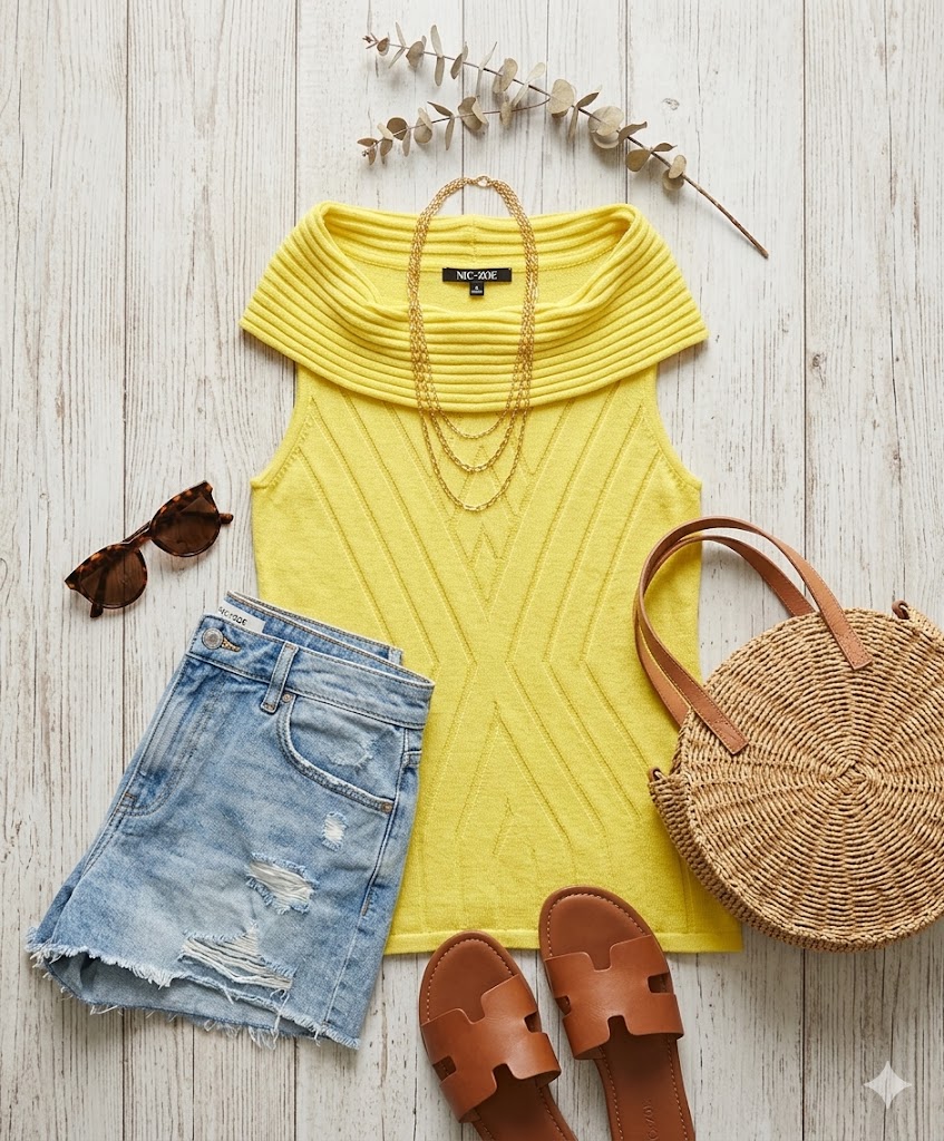 Antonio Melani Size Small Womens Cowl Neck Sweater Top Sleeveless Yellow Chevron
